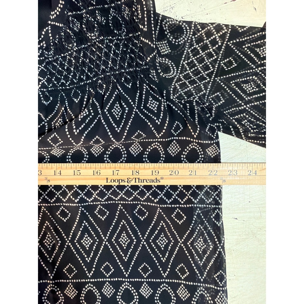 Madewell Geometric Diamond Print Tunic Dress Women XS Black Smocked Split Neck - Picture 4 of 7